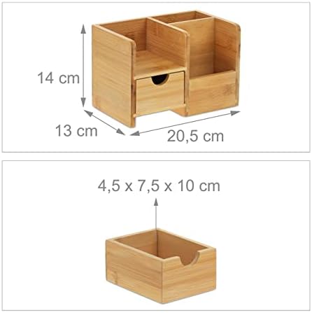 Relaxdays Desk Organiser, Drawer & Shelf, 2 Compartments, Natural - Image 4