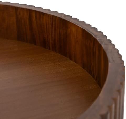 Ribbed Wood Decorative Tray, 16.5-Inch Round with Walnut Finish for Table Centerpieces - Image 6