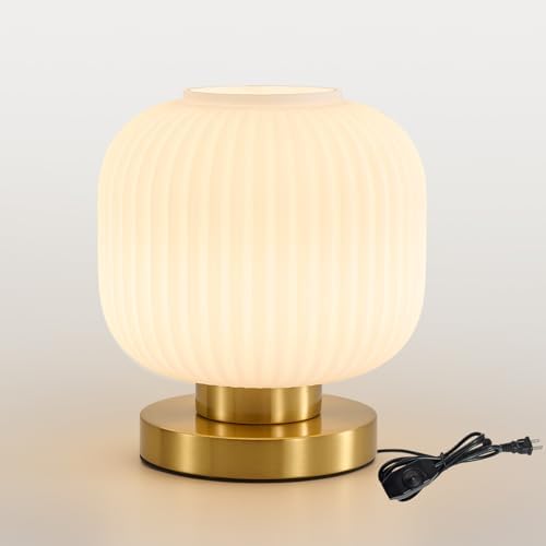 Mid Century Modern Table Lamp, 8" Globe White Glass Lamp Plug in by HONIEGG