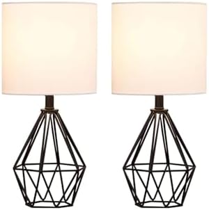 Black Bedside Table Lamps Set of 2, Small Nightstand Lamps for Bedroom, Modern Desk Lamps with TC Fabric Shade Geometric Metal Base for Living Room Study Office Farmhouse by COTULIN