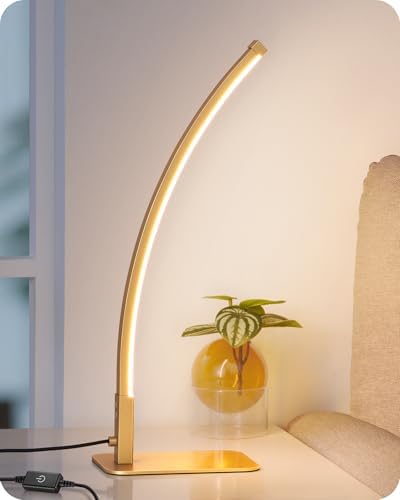 EDISHINE Curved LED Table Lamps for Living Room, Modern Bedside Lamp, Gold by EDISHINE