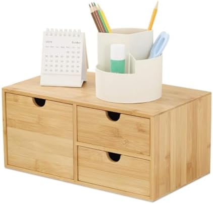 Bamboo Desk Organizer with 3 Drawers,Small Desktop Drawer,2 Tier Tabletop Storage Box for Home,Office by ILWorkTLs