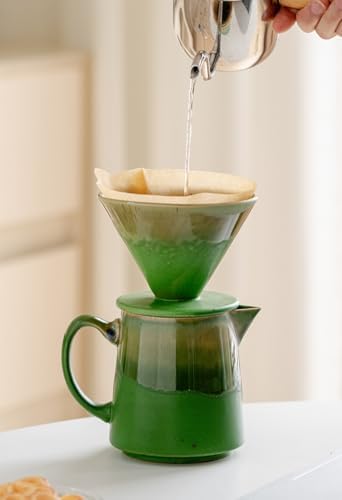 Gradient Glaze Ceramic Coffee Dripper & Server Set (Green) - Image 2