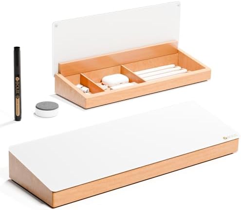 Glass Desktop Whiteboard with Wood Organizer for Small Office Accessories, Aesthetic Desk Dry Erase White Board with Drawer for Home Office Cubicle, Marker & Eraser Included, Yeoux by Yeoux