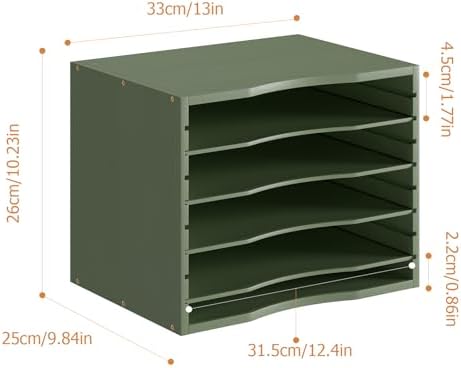Bamjoy Bamboo 5 Tier Desktop Organizer, Paper Organizer Mail Sorter, File Holder Letter Document Storage with Adjustable Shelves for School Home Office, Forest Green - Image 3