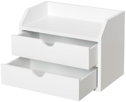 ZGZD Wooden Organizer Mini Desk Drawer Tabletop Office Supplies Desk Accessories for Office or Home White (2 Drawers) - Image 7