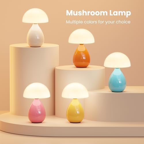 Mushroom Lamp Small Vintage Table Light, Mini Modern Lamp Bedside Nightstand LED, Small Light Dimmable for Bedroom, Living Room, Ceramic Base Glass Led Home Decor for Woman Gifts - Image 2