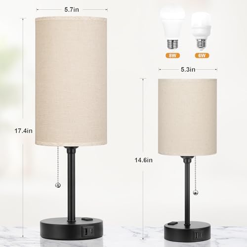 17in Bedside Table Lamp for Bedroom, Desk Lamp with USB Ports for Dorm - Image 4