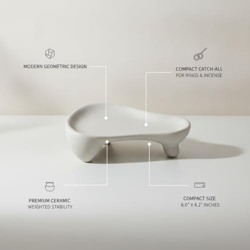 Small Item Catch-All Tray for Rings and Keys, Geometric Ceramic Organizer Dish with Raised Edges, Modern Minimalist Decor for Nightstand or Entryway (Black/White) - Image 4