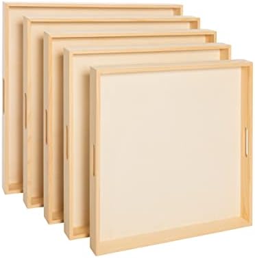 Wooden Nested Serving Trays – Unfinished Square Trays with Cut-Out Handles for Crafts, Serving, Ottomans & Home Décor – Set of 5 by CreativeHobbies