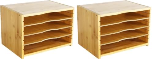 WKWKER File Organizer with 3 Adjustable Shelves Bamboo Document Letter Tray Paper File Sorter for Desktop Office Home Study Workstation Desk Storage Rack (Natural) (Pack of 2) by WKWKER