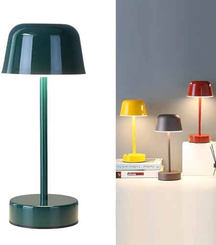 Rechargeable Table Lamp Cordless, Portable Mushroom Table Lamp with USB Port, Tri Color Dimmable Touch Lamps for Bedrooms, Nightstand, Dining Table, Living Room, Dark Green by Unknown