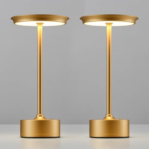 PUSU Rechargeable Table Lamps Set of 2, Gold Cordless Portable Desk Lamp by PUSU