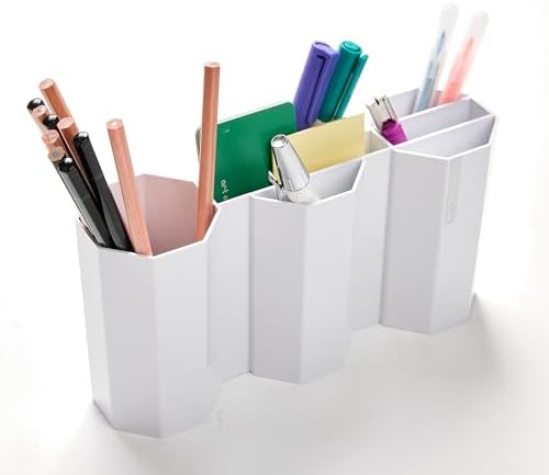 AonT Design Small Desk Organizer - White Pen Tray & Holder (Multi-Compartment) (Made in Korea) – Modern Office Storage Supplies Organizer and Aesthetic Decor for Accessories by Unknown