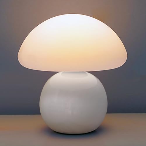 Cute Small Mushroom Lamp, PE Lampshade, Ceramic Base, Adjustable Light Color and Brightness with Power-Off Memory, Safe USB Powered, LED Mushroom Light for Bedroom Living Room (White) by KVPPVTLighting