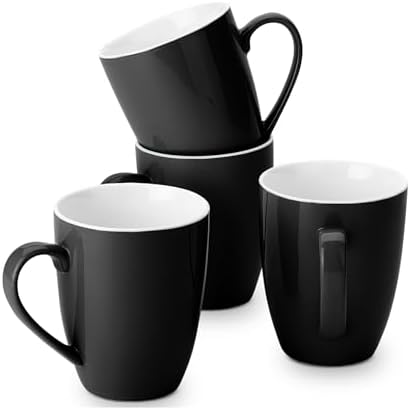 BTaT- Porcelain Coffee Mugs Set, 16 Ounces, 4 Pack, Black Ceramic Coffee Mugs with Handle, Restaurant Cups for Mocha, Tea, Cappuccino, Cocoa, Cereal, Mug Gift Set, Dishwasher Safe by BrewToATea