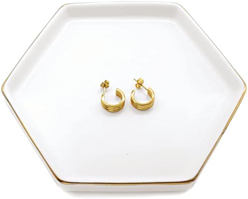 HANKOR 4.7 inch Ceramic Jewelry Dish Tray, Small Ring Holder Dish, White Catch All Trinket Tray for Keys Rings Earrings by HANKOR