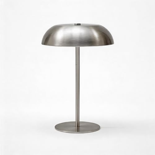 Portable LED Mushroom Table Lamp, Cordless Gold Table Lamp with 3 Color Stepless Dimming, Touch Control, Adjustable Height, Touch Lamp for Nightstand, Bedroom, Coffee Table, Bar, Restaurant (Silver) by BRASSLISM