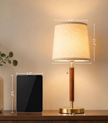 JOOFO Mid Century Wood Table Lamp with Pull Chain, Bedside Lamp - Image 3