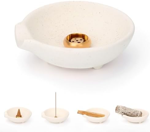Incense Holder for Sticks Cones Tealight Candles Bricks Sage Palo Santo Multifunctional Incense Burner Bowl with Brass Holders Ceramic Incense Stick Holder with Ash Catcher by Unknown