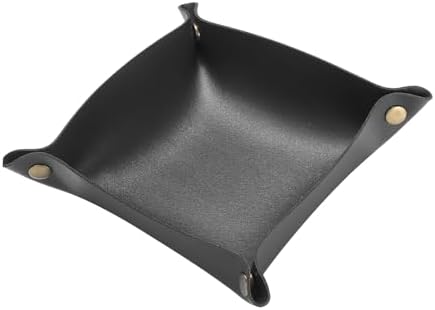 HARFINGTON PU Leather Valet Tray Unisex Folding Small Catchall Tray Portable Entryway Table Tray Nightstand Bedside Desk Tray for Key Wallet Watch Coin Jewelry Dice, Black - Image 3