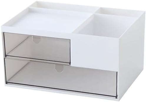 Desk Drawer Organizer, Desk Storage Box with 2 Drawers and 4 Compartments, Multifunctional Desk Accessories & Countertop Organizers for Office School Home (White） by kulusion