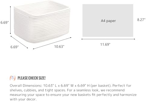 R RUNKA Small Cotton Rope Basket – Storage Bin for Organizing (10.6" x 6.7" x 6.7"), Bathroom Storage Basket for Shelf, Counter & Closet（White） - Image 2