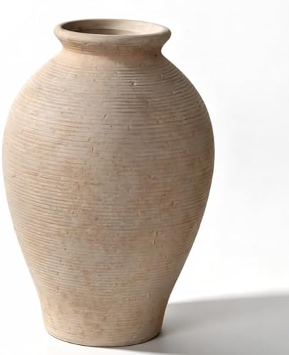 Large 9 Inch Ceramic Vase, Farmhouse Rustic Table Centerpiece, Vintage Floor Vase for Dried Flowers, Home Decor for Living Room, Mantel, Bookshelf & Office by Zipper