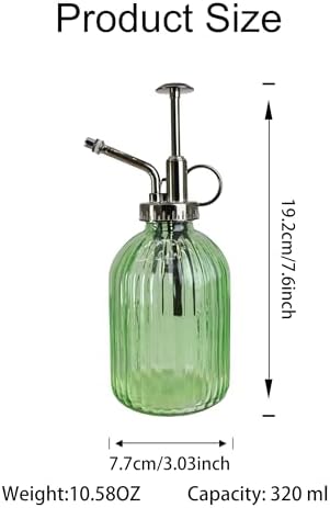 Glass Plant Mister Spray Bottle, 320ML Vintage Plant Spritzer with Top Pump Watering Can for Indoor Outdoor House Plants, Flowers (Green) - Image 3
