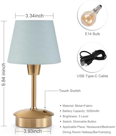 UMEXUS 2 Pack 9.8'' Small Cordless Table Lamp, Battery Operated Touch Lamps - Image 6