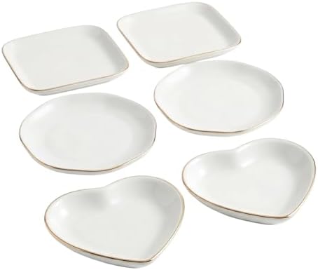 6 Pcs Ceramic Jewelry Tray, Decorative Trinket Dish for Jewelry Storage, Bridal Shower, Weddings, Birthdays Gifts (Assorted Sizes 4-4.6 Inch, White) by Unknown