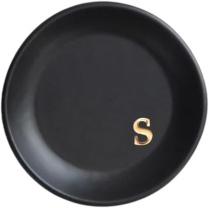 COLLECTIVE HOME - Ceramic Jewelry Tray, Decorative Trinket Dish for Rings Earrings Necklaces Bracelet Watch Keys, Birthday Mother's Day Christmas Gift for Women, 4.75", Black Surface (s) by COLLECTIVEHOME