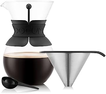 Bodum 34oz Pour Over Coffee Maker, High-Heat Borosilicate Glass with Reusable Stainless Steel Filter and Black Band Grip - Made in Portugal - Image 4
