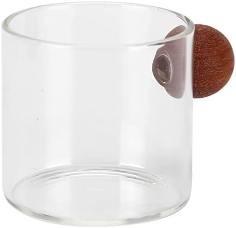 Aramox Glass Coffee Cup Clear Glass Coffee Mug with Wooden Handle 120ml High Borosilicate Heat Round for Milk Office Bar Party (Clear) by Aramox