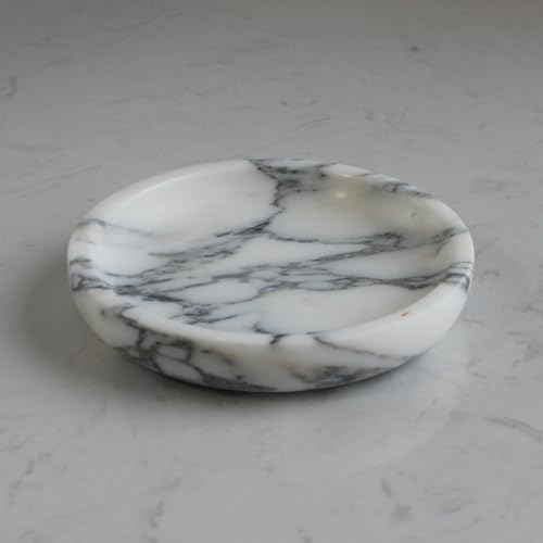 Nawgnail Natural Travertine Marble Jewelry Dish 5.5",Trinket Dish for Ring Earring, Gift for Woman Daugther(Arabescato Calacatta) - Image 2