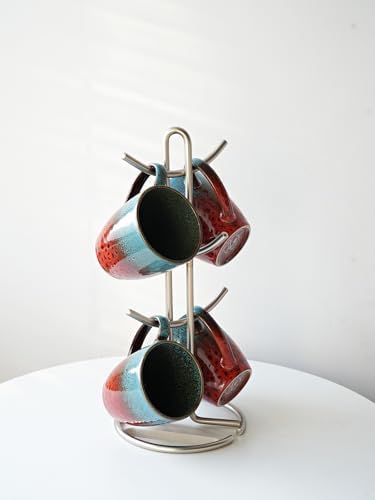 Bosmarlin Ceramic Coffee Mug Set of 4, 17 Oz, Coffee Cups with Big Handle, Microwave Safe, Unique Reactive Glaze (Blue&Red) - Image 7