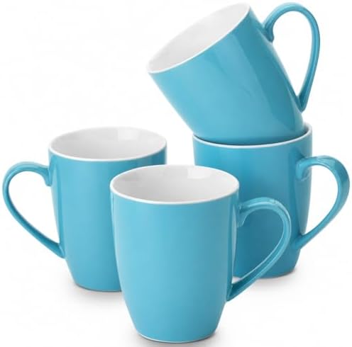 BTaT- Porcelain Coffee Mugs Set, 16 Ounces, 4 Pack, Turquoise Ceramic Coffee Mugs with Handle, Restaurant Cups for Mocha, Tea, Cappuccino, Cocoa, Cereal, Mug Gift Set, Dishwasher and Microwave Safe by BrewToATea