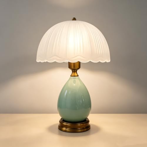 Vintage Ceramic Table Lamp, Green, 15" by Unknown