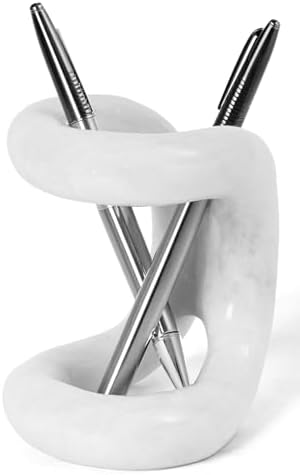 Marble Pen Holder for Desk, 4 Inch White Pencil Holder by SPESHSTONES