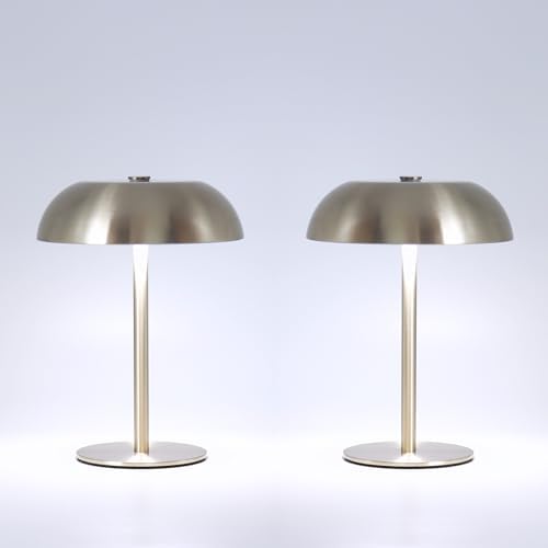 2 Pack Cordless Mushroom Table Lamp, Rechargeable, Dimmable 3 Color, Silver by JHWDHDTableLamp