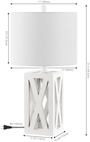 JONATHAN Y Stewart Rustic Wood Bedside Table Lamp 21.5", White, Set of 2 - Image 4
