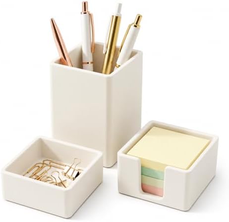 minimaliving Aesthetic Silicone Desk Organizer Set of 3,Modern Office Desk Accessories with Pen Holder,Paperclip Tray,Sticky Note Holder,Stylish Functional Office Desk Decor for Back-to-school(Beige) by minimaliving