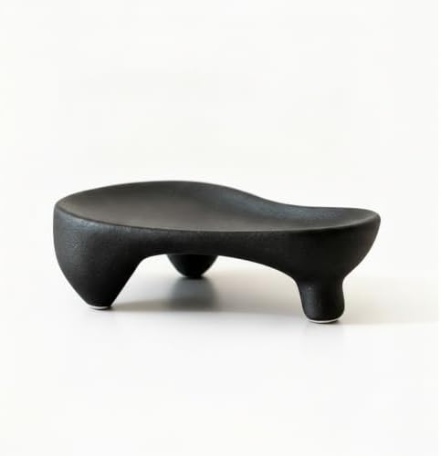 Small Item Catch-All Tray for Rings and Keys, Geometric Ceramic Organizer Dish with Raised Edges, Modern Minimalist Decor for Nightstand or Entryway (Black/White) by Unknown
