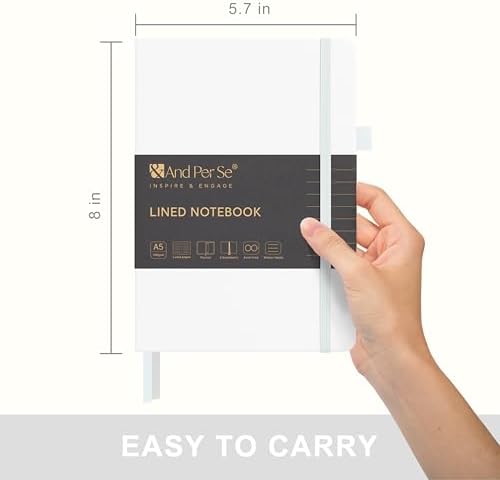 &And Per Se Lined Journal Notebook, 160 Pages, A5 5.7 x 8 inches College Ruled Thick Paper Notebook Journals for Writing, Hardcover Notebooks for Women Men Office School (1 Pack, White) - Image 2