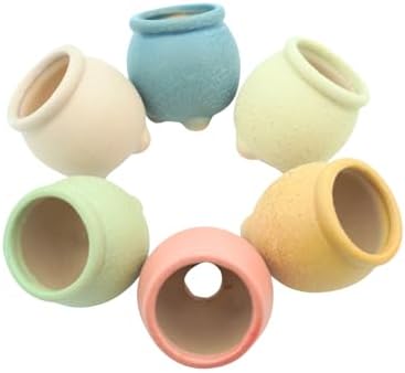 12-Pack 1.6" Wide Round Belly Succulent Pots with Large Drainage Hole - Rustic Morandi Stone Textured Ceramic Planters, Side-Tilted Stable Mini Pots for Air Plants, Fairy Gardens (Light Khaki) - Image 3