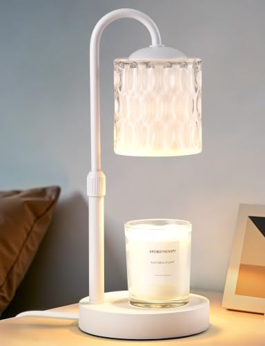 Briever Dimmable Candle Warmer Lamp with Timer, Height Adjustable Electric Candle Wax Warmer, Birthday Gifts for Women Mom, House Warming Gifts New Home Decor, Solid Wood Base, Inner White Glass by Briever