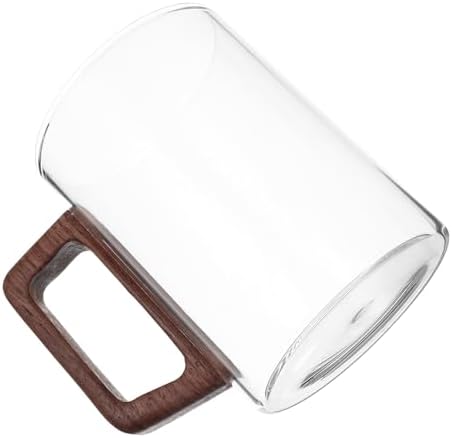 Wooden Handle Glass Coffee Mug Thickened Tea Cup Heat Resistant for Hot Beverages Cappuccino Espresso Cups for Home Use by TOKIDNY