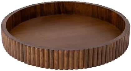 Ribbed Wood Decorative Tray, 16.5-Inch Round with Walnut Finish for Table Centerpieces - Image 2