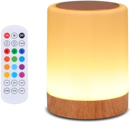 OORUN Touch Bedside Table Lamp,13 RGB Colors & 5 Brightness, USB Rechargeable Desk Lamp, Remote Control Dimmable Night Light with RGB Color Changing,Portable Lamp for Baby, Bedroom, Living Room by Unknown