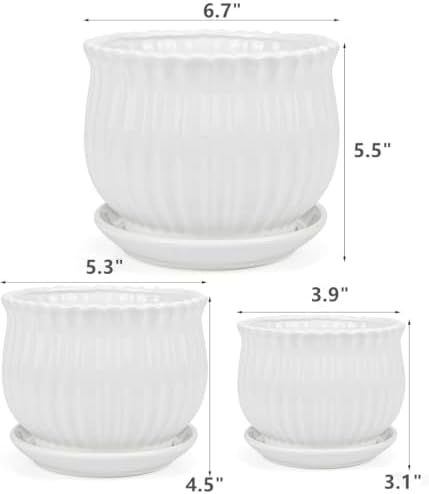 Yesland 3 Pack Ceramic Planter Pots, 3.9"/5.3"/6.7" Modern Round Flower Pots with Drainage Holes & Saucers, Small Indoor Planters for Succulent Cactus, Home Decor Gift - Image 3